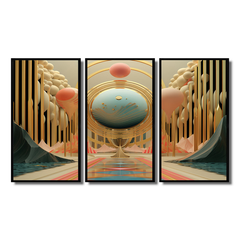 Ensemble de salon Art mural, H 28 po x l 36 po x P 1 po, Cadre flottant noir
