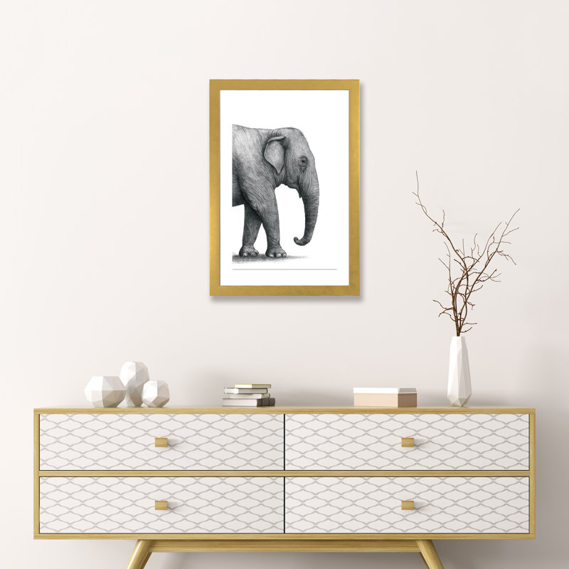 «Elephant Study» par Terry Fan - impression, Papier encadré doré, Blanc, H 24 po x l 16 po x P 1 po