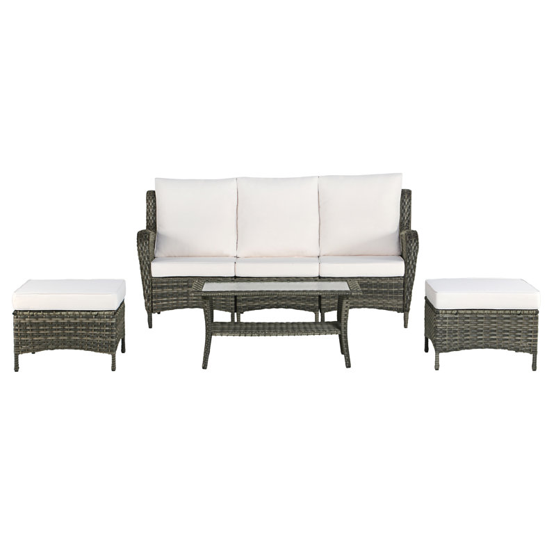 Ensemble de conversation d'extérieur pour 5 personnes avec coussins Symanthia, Beige, Gris