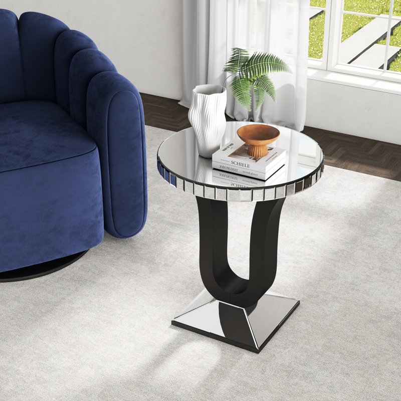 71 CM Tall Pedestal Side Table with Mirrored Glass Top