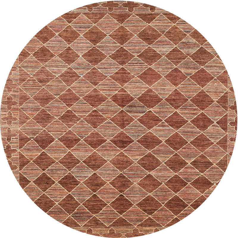 Tapis contemporain brun, Rond 7 pi x 7 pi