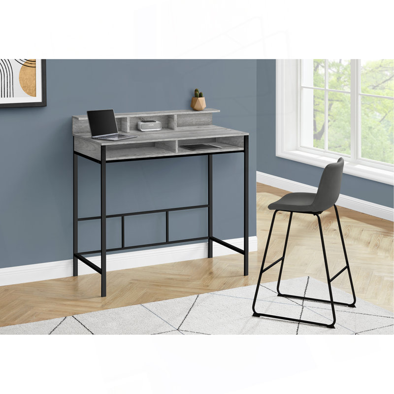 Fex Computer Office Standing Desk, 47 Inch Wood, Shelves, Metal, Gray/Black