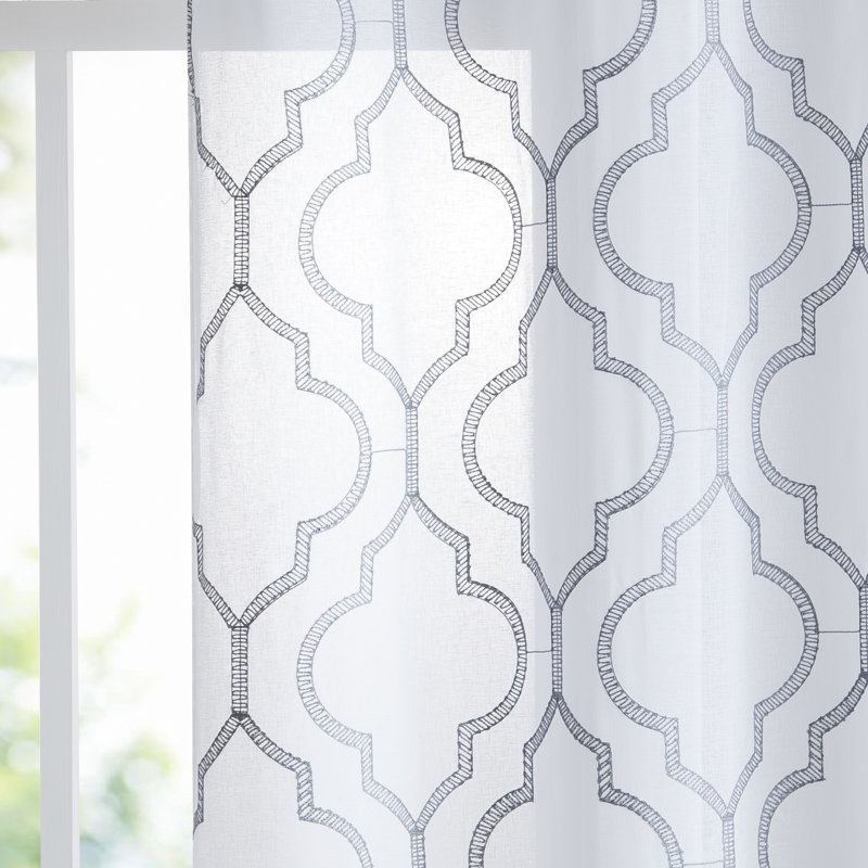 Cariss Geometric Sheer Curtain Panels, Light Gray, 38" W x 84" L