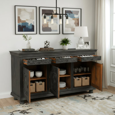 Solid Wood Sideboard with 3 Drawers and 3 Doors