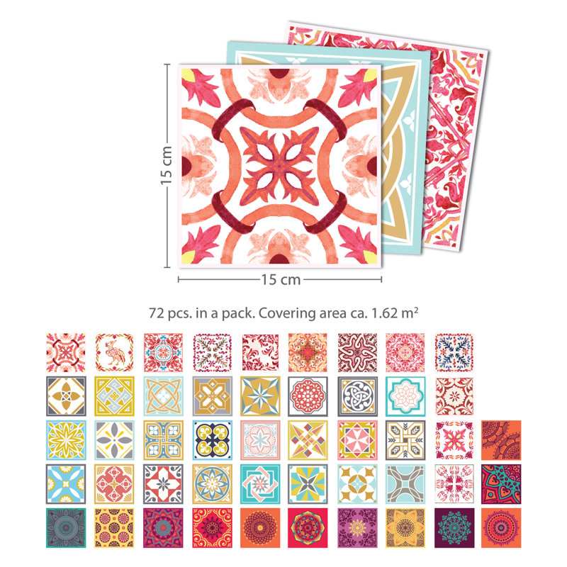 Gaskill Red and Blue Mix PVC Mosaic Tiles Stickers