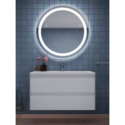 Ensemble de meuble-lavabo mural simple 39,1 po avec plateau en céramique et miroir Jaicey