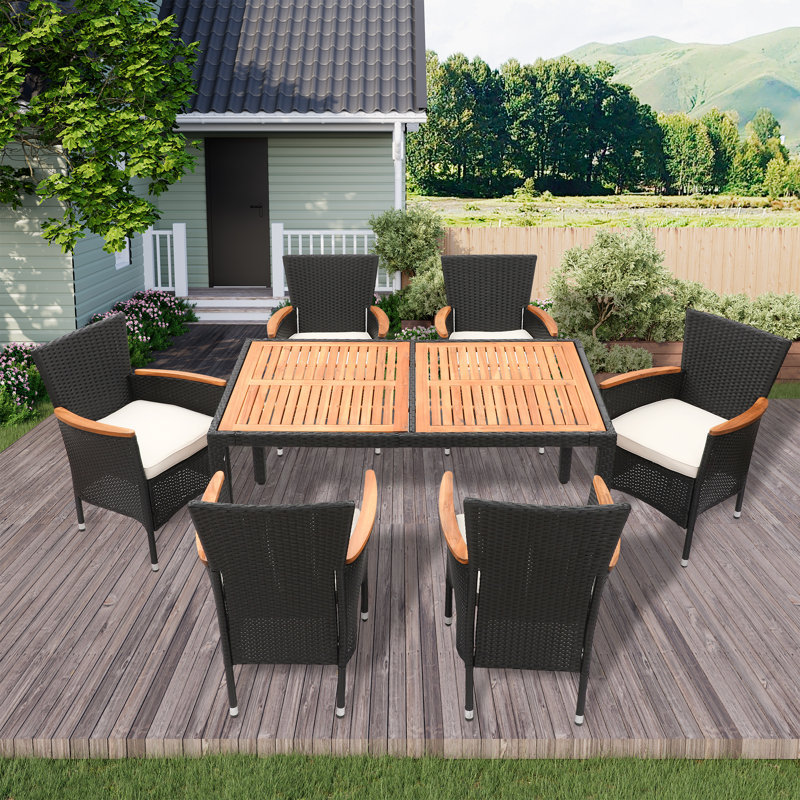 Ensemble repas extérieur pour 6 personnes Anella, H 29 po x l 59 po x P 35,4 po, Noir, noir, noir, noir