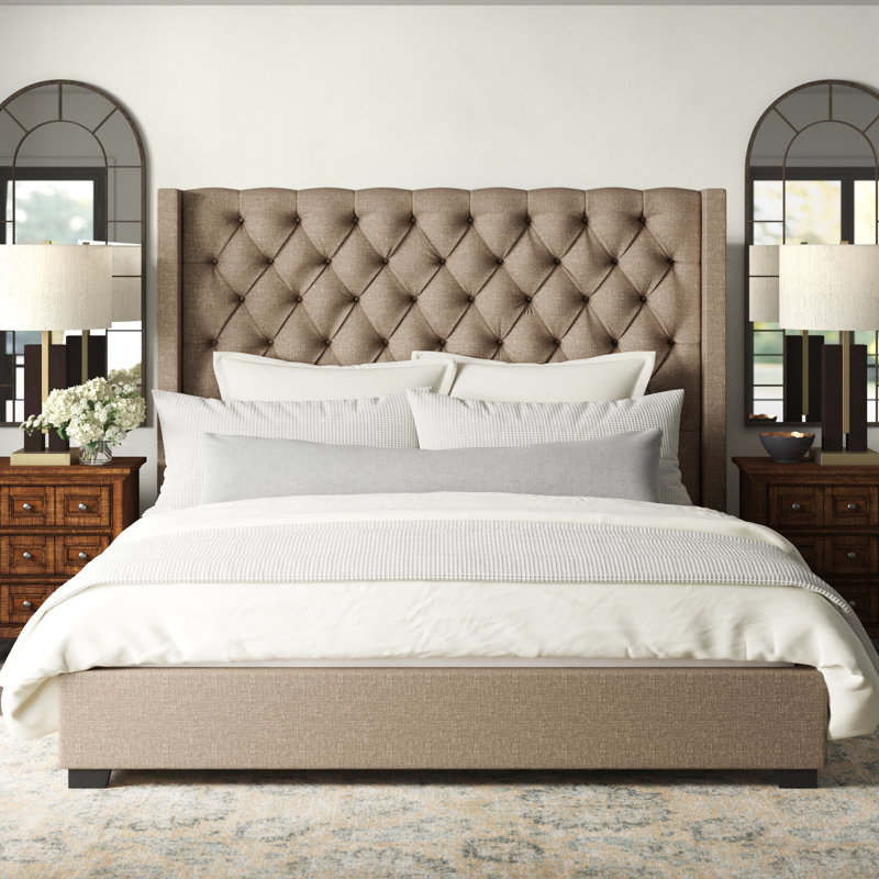 Abeyta Upholstered Wingback Bed, King, Light Gray