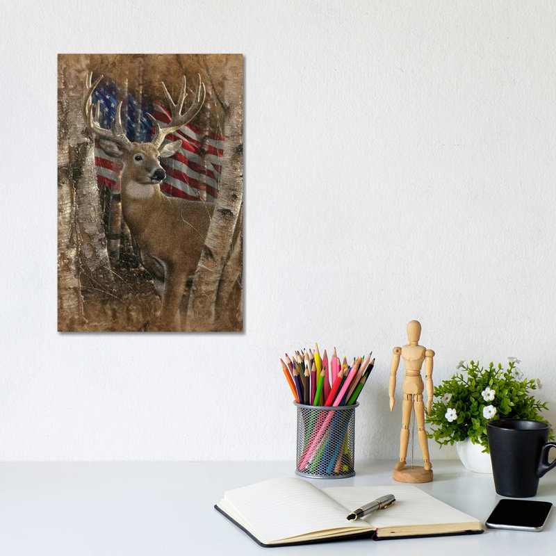 Whitetail Buck America par Collin-gris-impression d’art graphique, H 12 po x l 8 po x P 0,75 po, Toile tendue, Pas de tapis