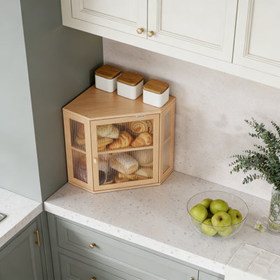 Boîte à pain de coin pour comptoir de cuisine avec porte en acrylique, bac de rangement de pain double couche grande capacité et contenant