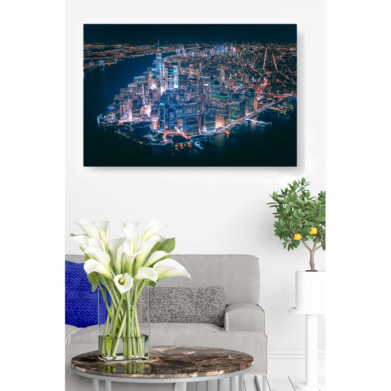 New York City, NY, vue aérienne, paysage urbain, nuit, lumières de la ville, lumière rougeoyante, Manhattan