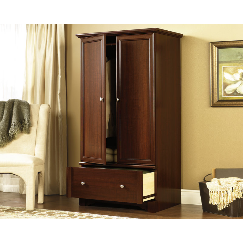 Cherry Finish Wooden Wardrobe Armoire with Storage Drawer