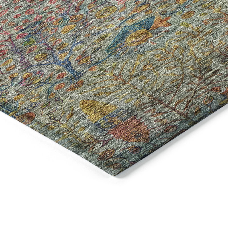Machine Washable Indoor/Outdoor Xhevrie Green Rug, Rectangle 8' x 10'
