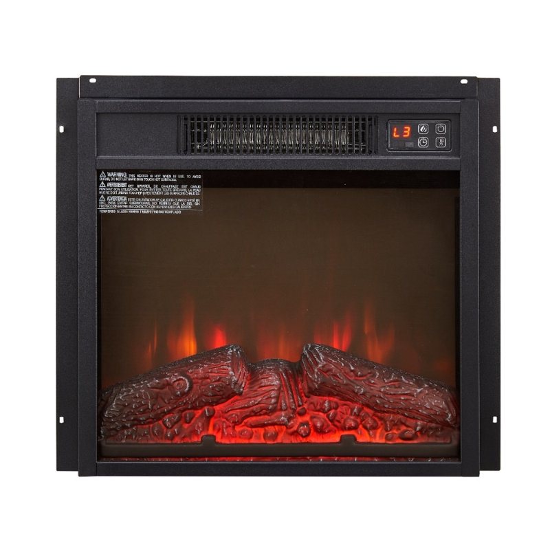18" Electric Fireplace Insert - 1400W 120V Ultra-Thin Heater with Realistic Flame, Log Set & Remote Control