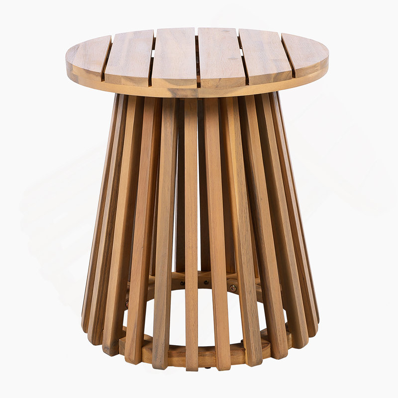 Outdoor Acacia Wood Patio Side Table, Round Coffee Table For Backyard, Lawn, Balcony,Light Teak, Brown