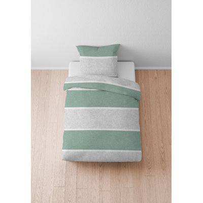 Biberna melange flannel bed linen 0840506 block stripes, spruce