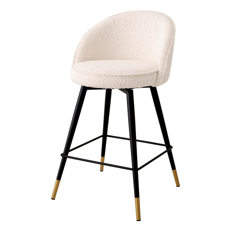 Tabouret pivotant Cooper, Tissu bouclé crème, Tabouret de comptoir (siège d'une hauteur de 26,3