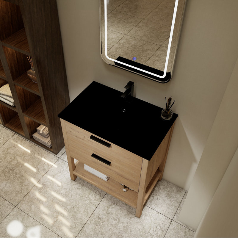 Meuble-lavabo 30 po avec deux tiroirs, Noir