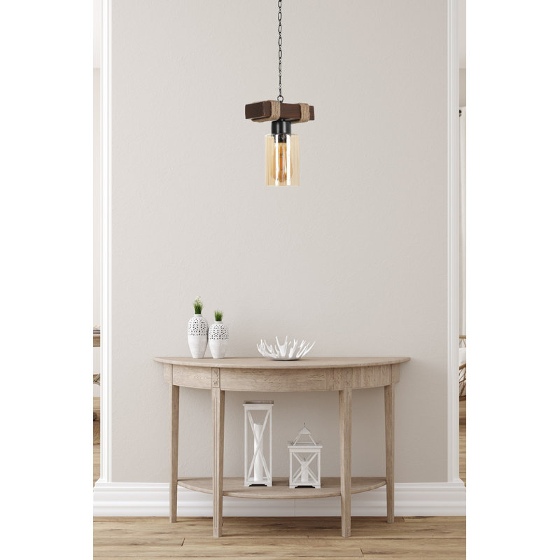 Luminaire suspendu cylindrique unique à 1 lumière avec accents en fer forgé Mattias
