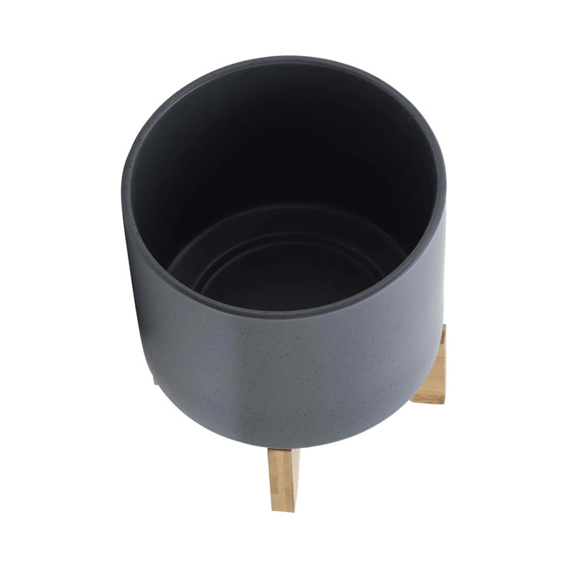Pot à fleurs en céramique avec support Modern Modern, H 9 po x l 8 po x P 8 po, Beige, 2