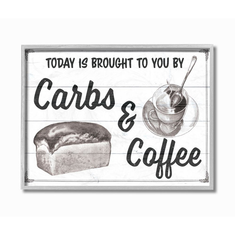 «Carbs and Coffee Kitchen Humor Rustic Word Design» par The samedi Evening Post, impression sur toile non encadrée