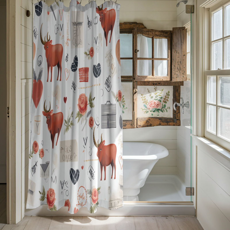 Heart Cow - Rideau de douche Premium, H 74 po x l 71 po