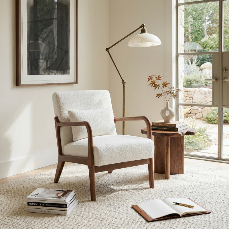 Alisija Upholstered Armchair, White Boucle