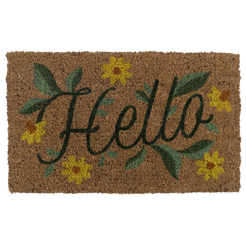 Handwoven Natural Coir Outdoor Doormat with Floral Design