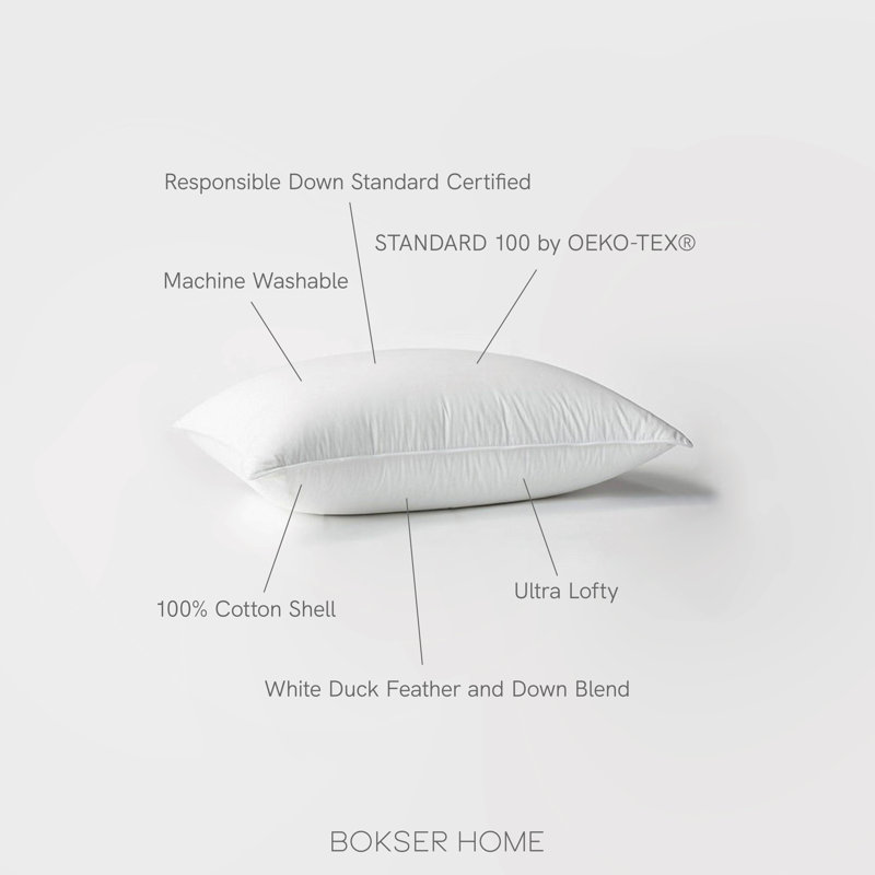Medium White Duck Feather & Down Bed Pillow Pair with Cotton Shell