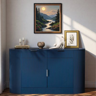 Modern Sideboard With 2 Cabinet Doors, 2 Drawers, Aluminum Handles, Curved Doors With Magic Tape And Side Shelves