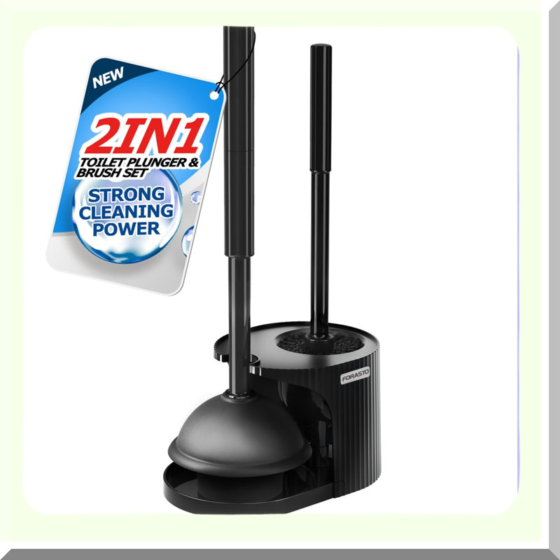 DualClean Pro: 2-in-1 Extended Handle Plunger & Brush Set for Efficient Bathroom Cleaning
