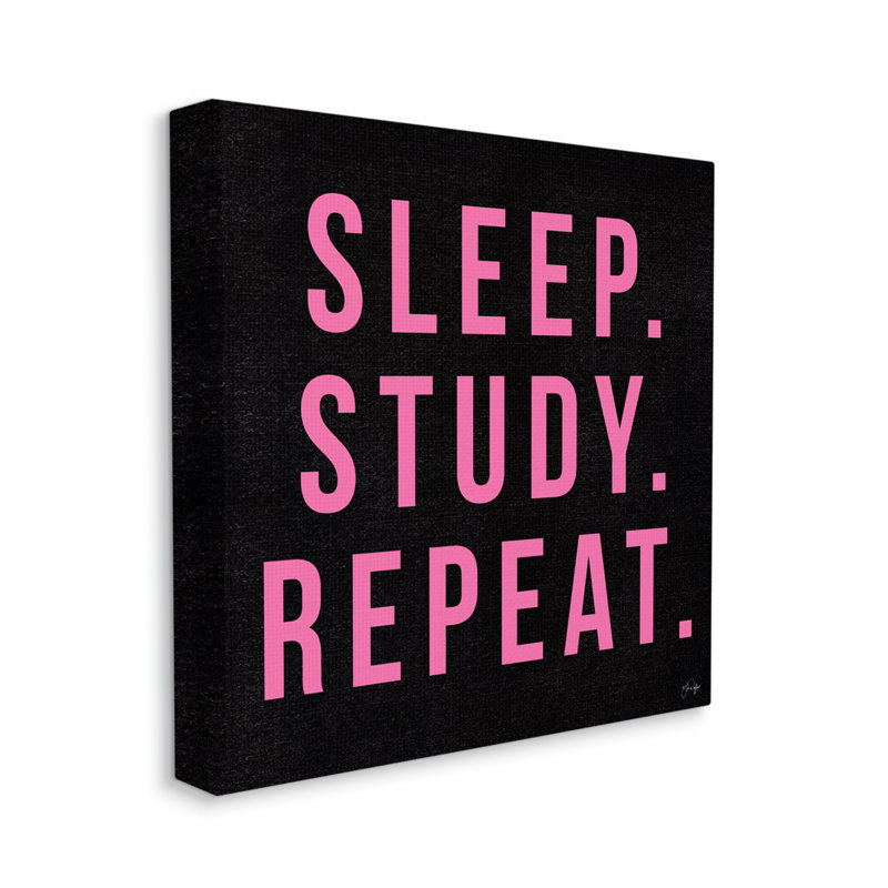 Étude du sommeil - répétition de la typographie de l'élève en noir et rose, Toile tendue, L 30 po x H 30 po