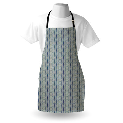 Everly Quinn Retro Apron Unisex Curved Look Shapes with Lines Adult Size Night Blue and Cream
