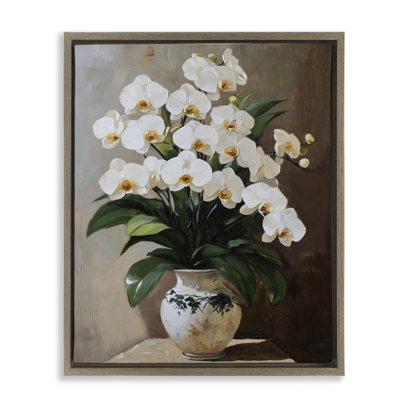 Cadre flottant Regal Orchid Arrangement, design par Franklyn Gregory, H 21 po x l 17 po, Cadre flottant orme Montalcino