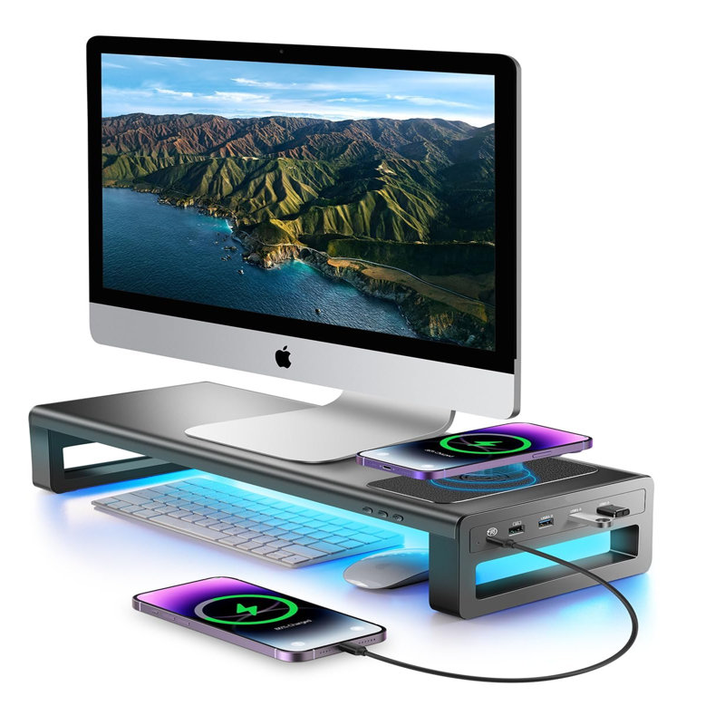 Monitor Stand With Wireless Charging,3 USB 3.0 Ports, 20W Type C Fast Charging