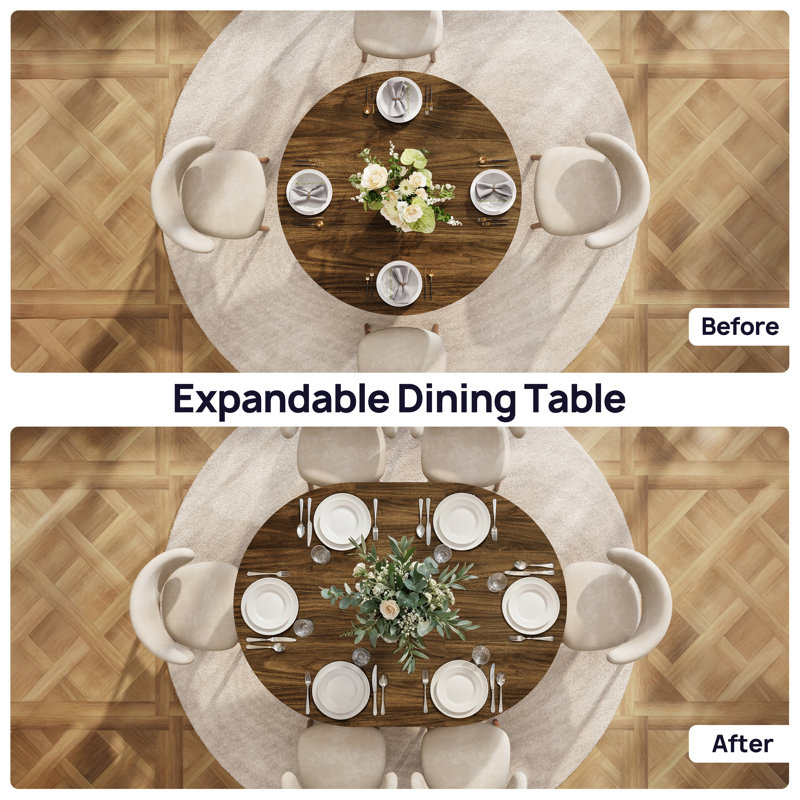 43"–59" Fluted Extendable Oval Dining Table With Storage Shelf, Walnut, Seats 4–8, Walnut