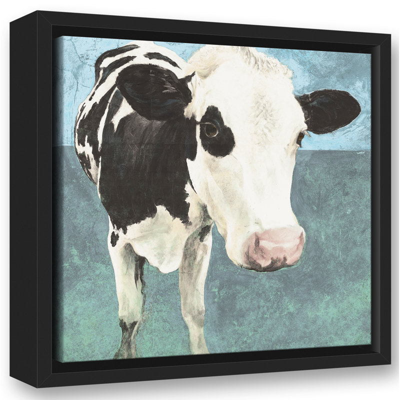 " Happy Dairy Cow " Painting Print, 12" H x 12" W, Black Framed