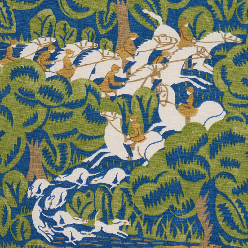 Schumacher X The New Yorker Margaret Schloeman's Fox Chase Fabric, Blue