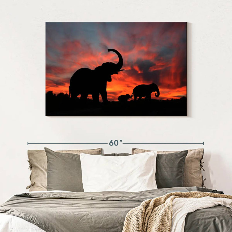 Elephant Silhouette Sunset, 32" H x 48" W
