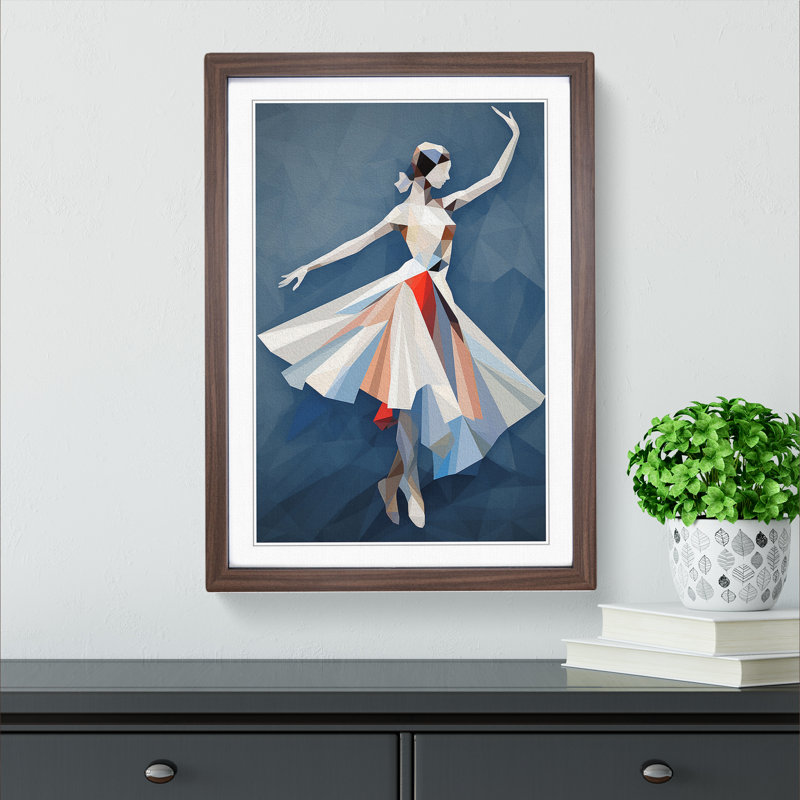 Ballet Dancer Geometric - Single Picture Frame Print on Wood, 34cm H x 25cm W x 2cm D, Walnut Framed