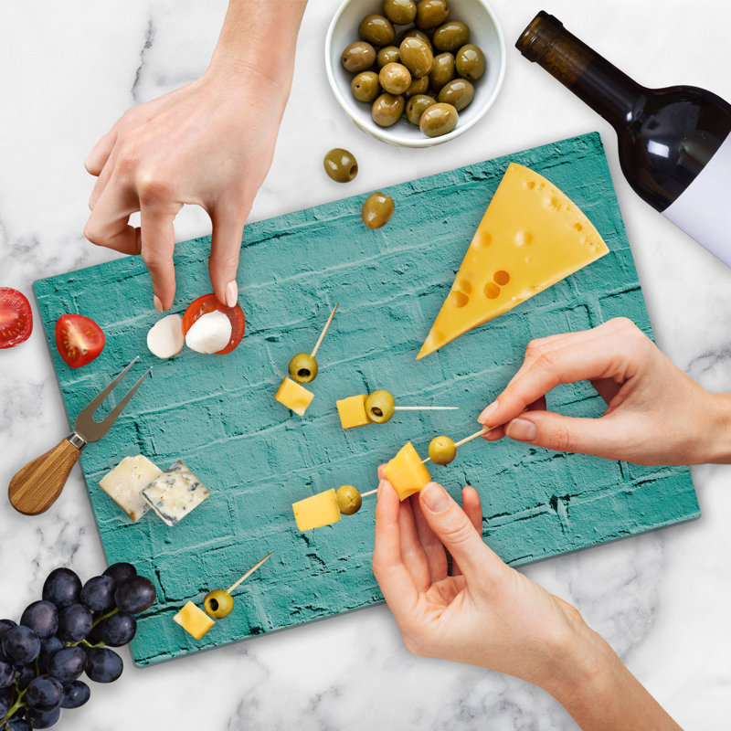 Ambesonne Mint Cutting Board Large Size Brick Old Wall Vibrant Turquoise