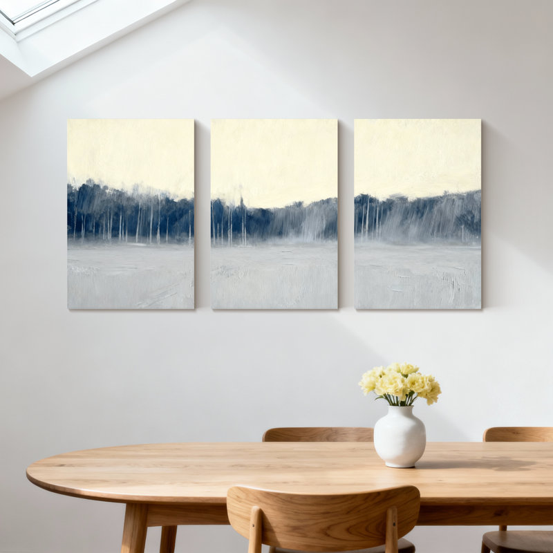 Winter forest Foggy Forest Landscape, ensemble de 3 reproductions d'art sur toile, H 30 po x l 60 po