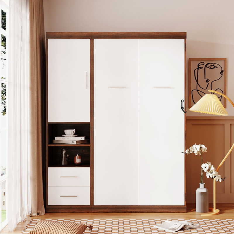 Lit simple escamotable mural avec armoire - Lit pliant peu encombrant pour chambre d'amis, chambre à coucher, blanc