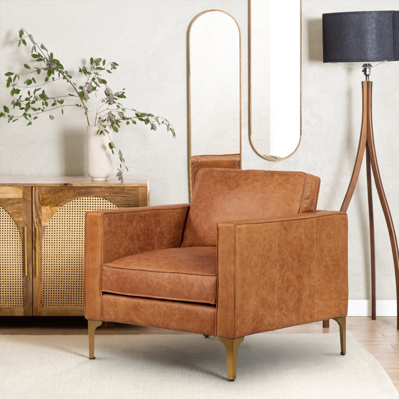 Mateo Full-Grain Genuine Italian Leather Armchair, Cognac Tan Genuine Leather