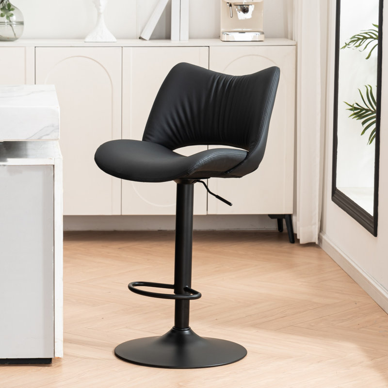 Guzzi Swivel Adjustable Height Bar Stool Modern Counter Stool Faux Leather Barstools With Metal Frame, Black