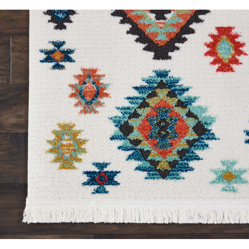 Tapis blanc Sandi Tribal Bohemian, Rectangle 2 pi 2 po x 4 pi 3 po