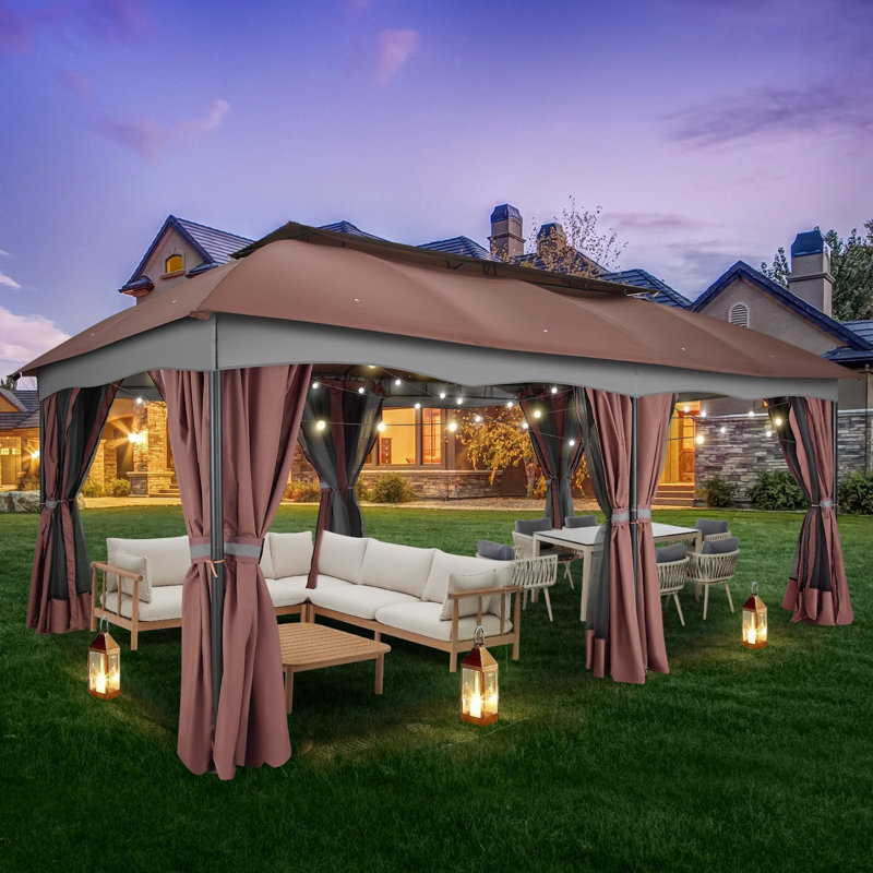 12x20 Outdoor Gazebo with Curtain and Nettings, Brown