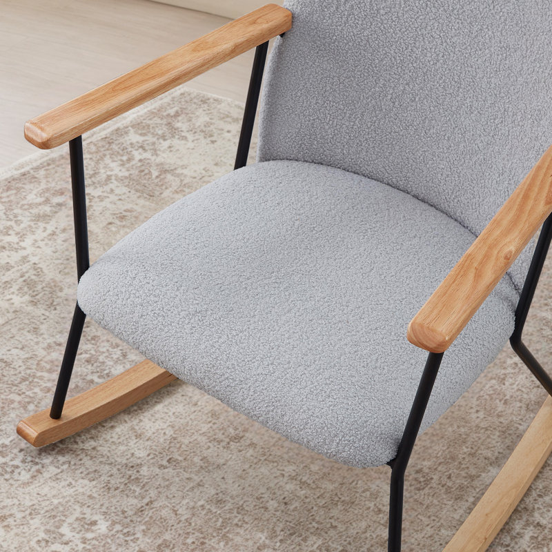 24.39" W Upholstered Rocking Chair, Light Grey Teddy