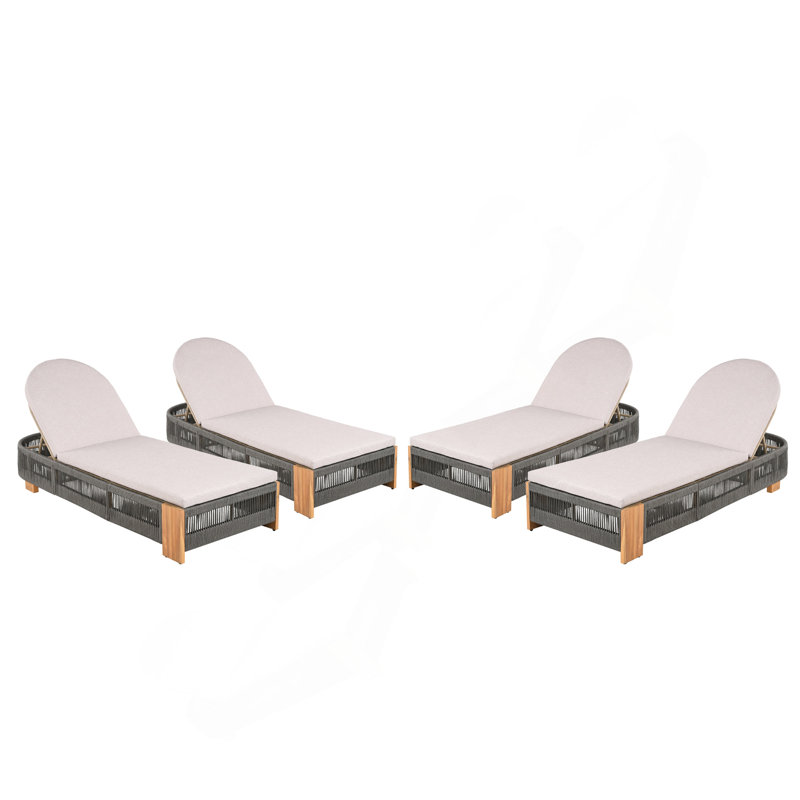 Ensemble de 4 chaises longues d'extérieur réglables en bois d'acacia pour l'extérieur