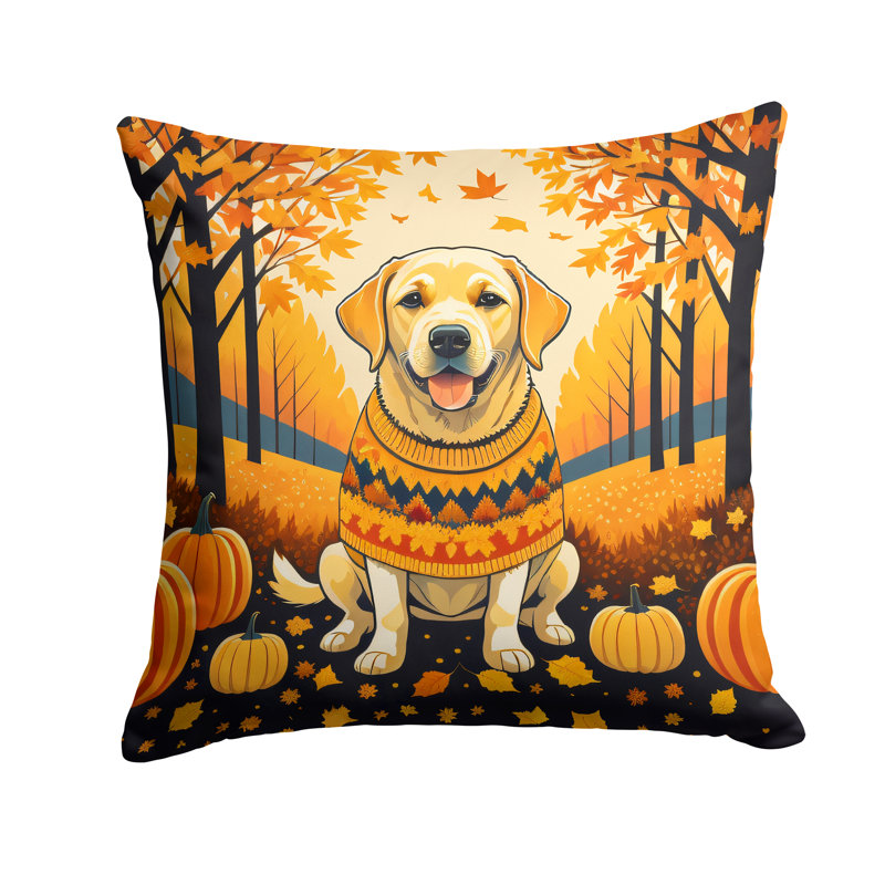 Yellow Labrador Retriever Fall Fabric Decorative Pillow, 18 po x 18 po
